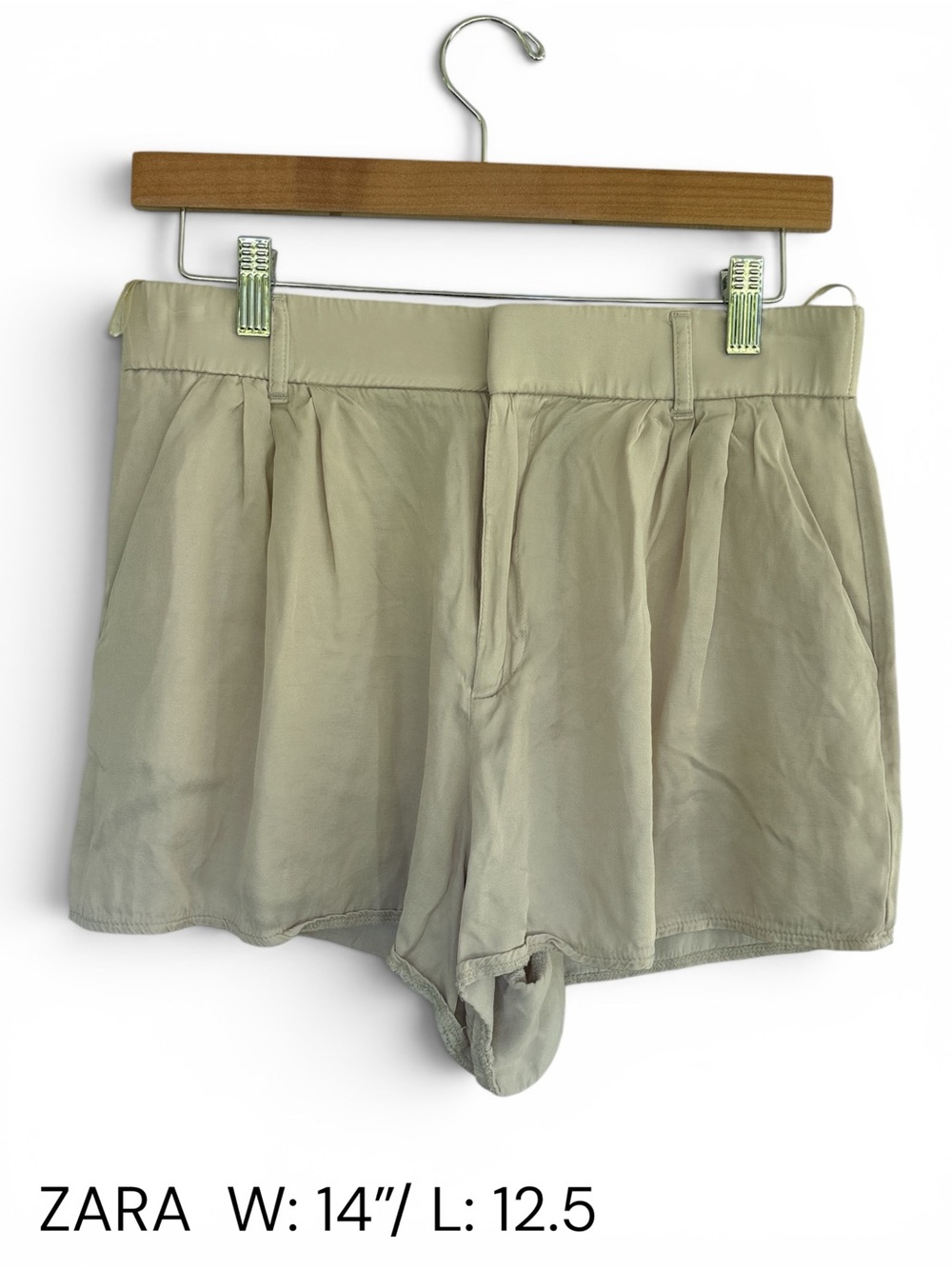 Zara Cream High-Waist Pleated Shorts